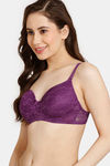 Rosaline Padded Non Wired 3/4th Coverage Lace Bra - Grape Juice — thumbnail 3